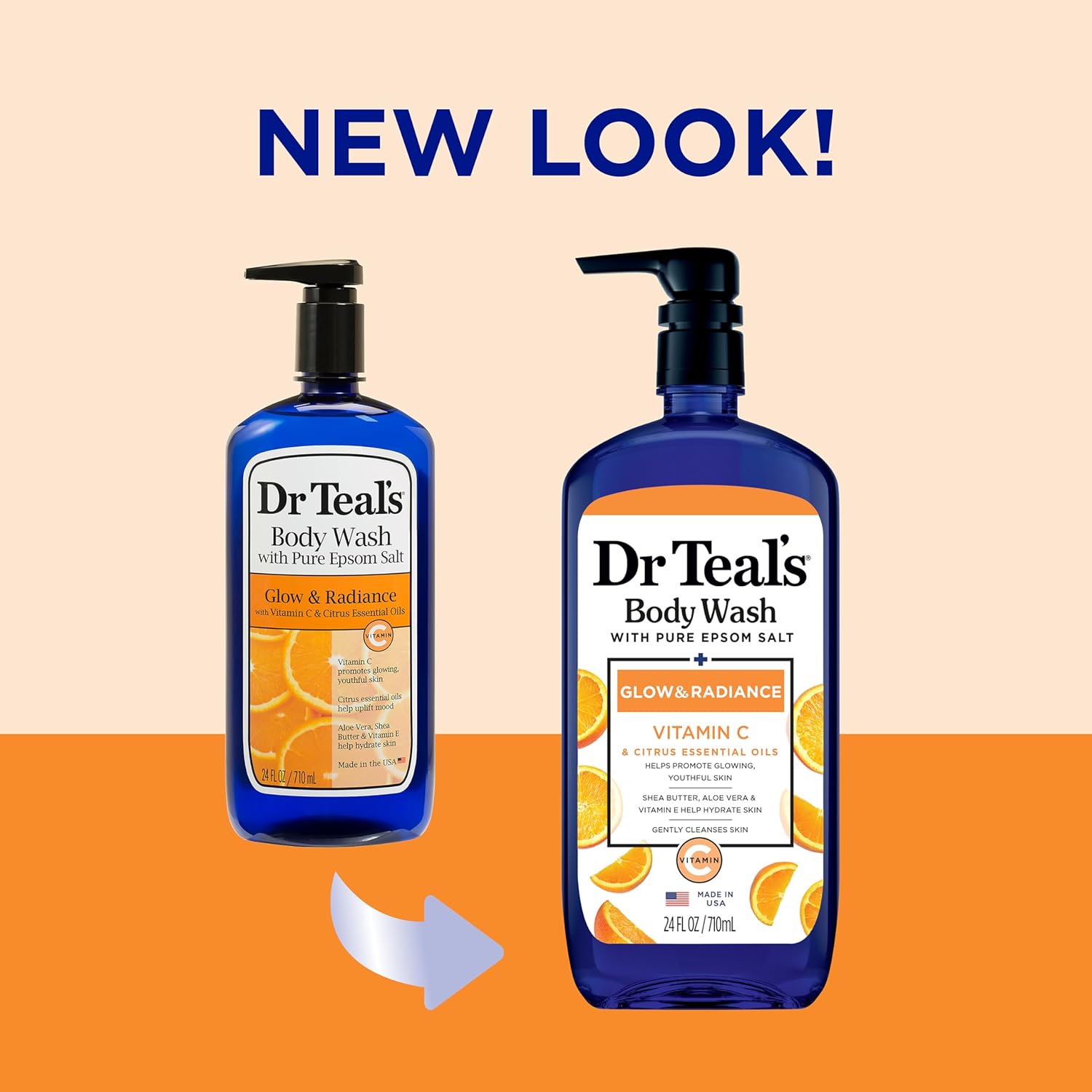 Dr Teal’s Gel de baño con sal pura de Epsom, resplandor y resplandor con vitamina C y aceites esenciales cítricos, 24 onzas (paquete de 2) (el