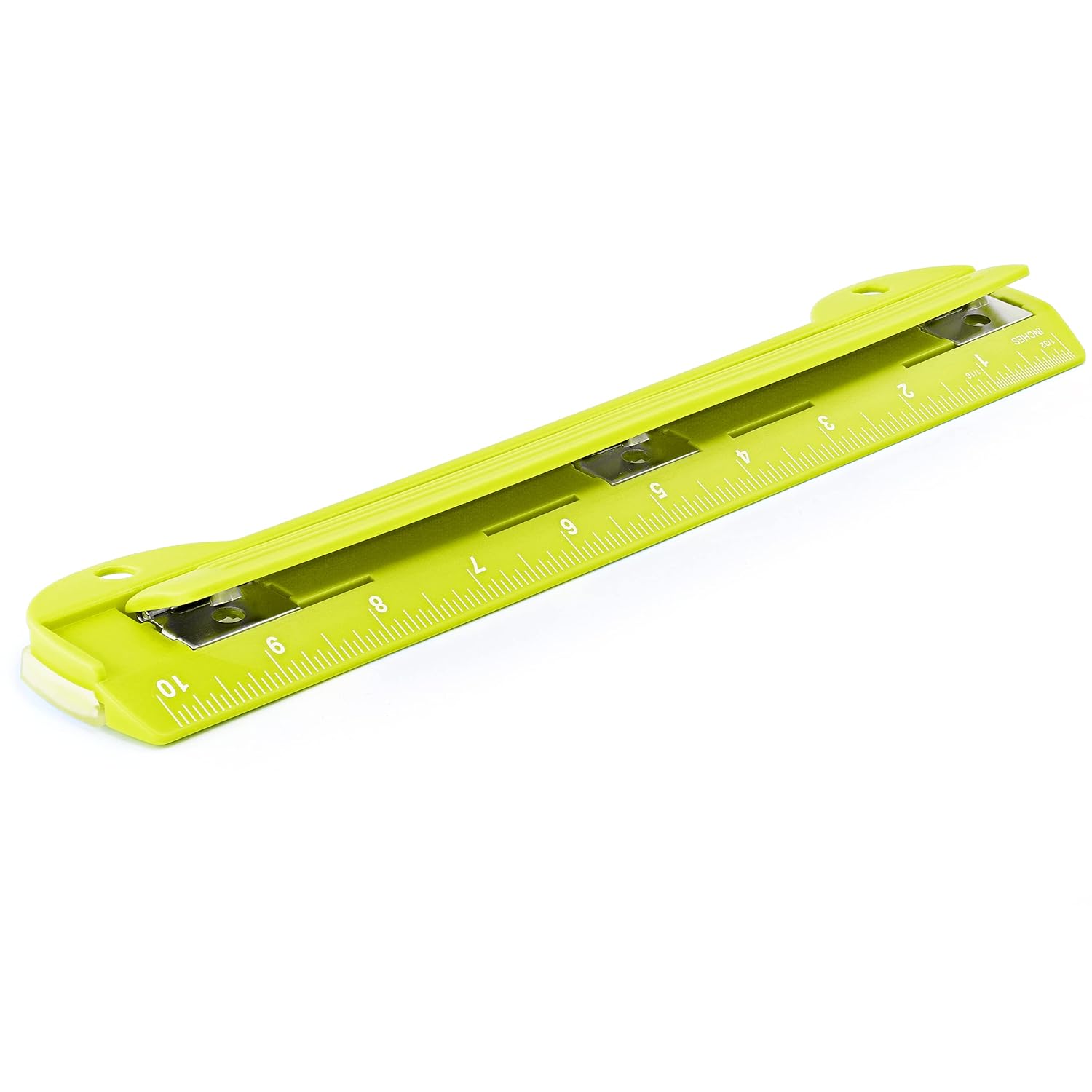 Perforadora portátil de 3 agujeros verde para carpeta de 3 anillas, capacidad de 3 hojas, bandeja de virutas extraíble, regla de 10 pulgadas para