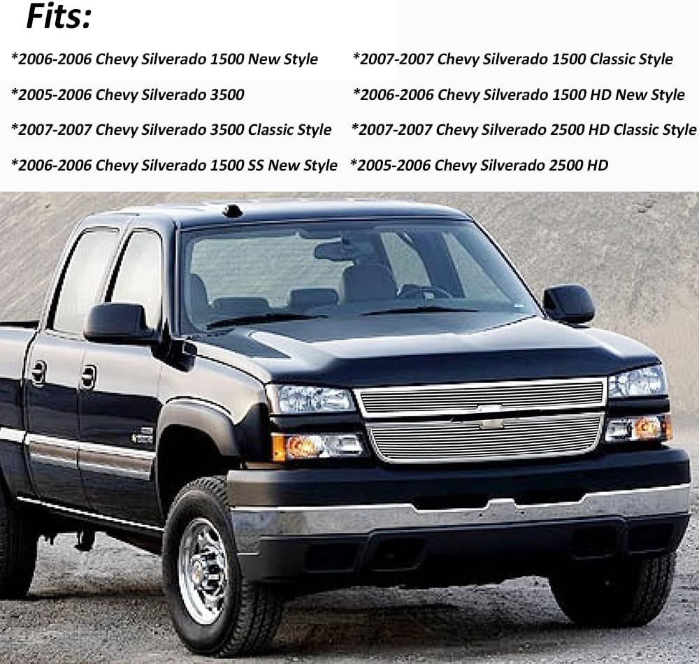 Inserto de parrilla delantera para Chevy Silverado 15002005-2006 2500HD3500 superior Chrome Billet Aluminio Rejilla Cubierta Replament