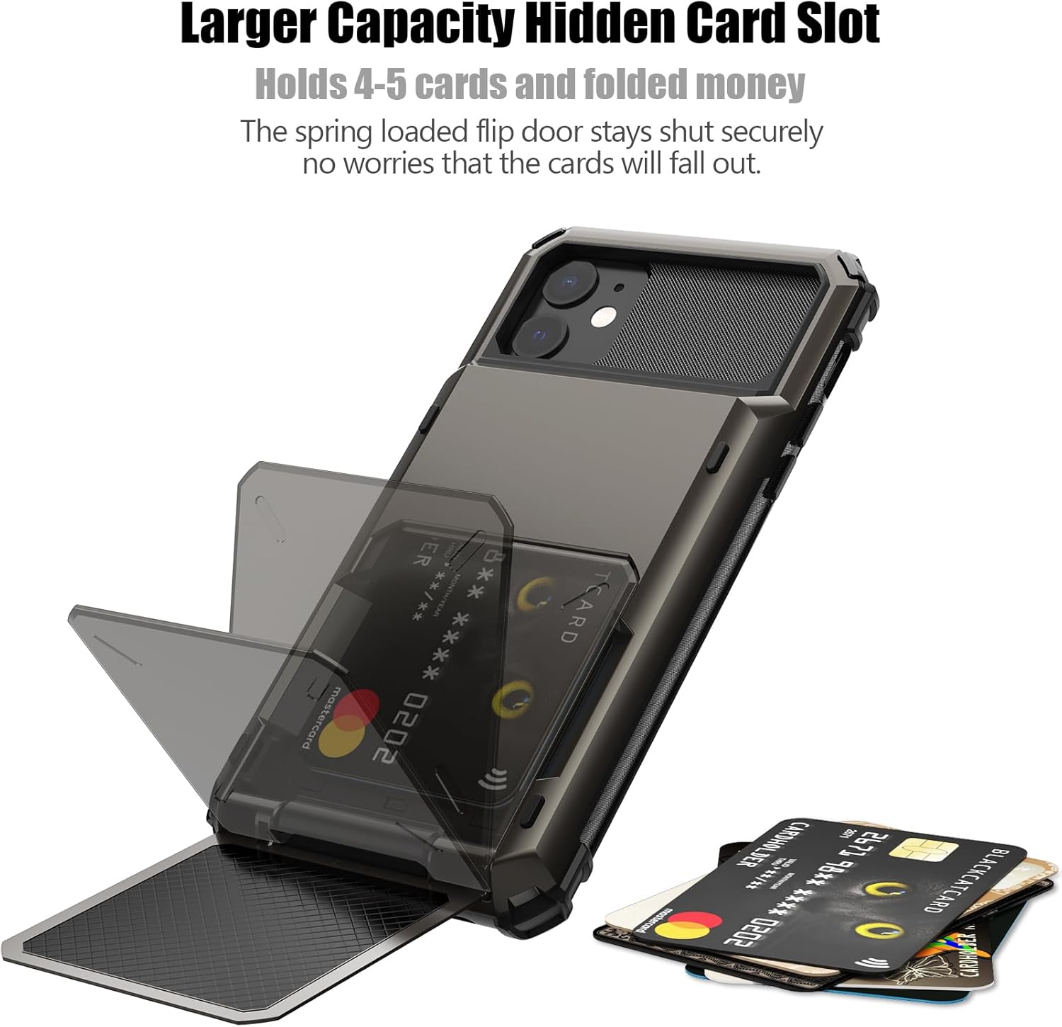 Nvollnoe Funda para iPhone 11 con tarjetero almacena 5 tarjetas Funda de doble capa resistente a prueba de golpes con ranura oculta para tarjetas,