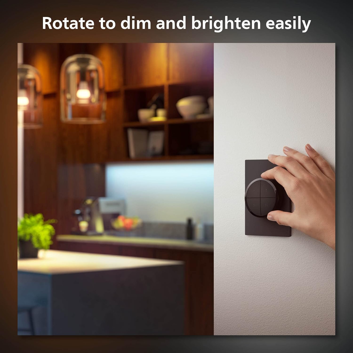 Philips Hue (1) Interruptor de dial negro con (1) Downlight LED Smart Slim de 56 pulgadas, luz blanca y cambio de color ambiental de color, 1200