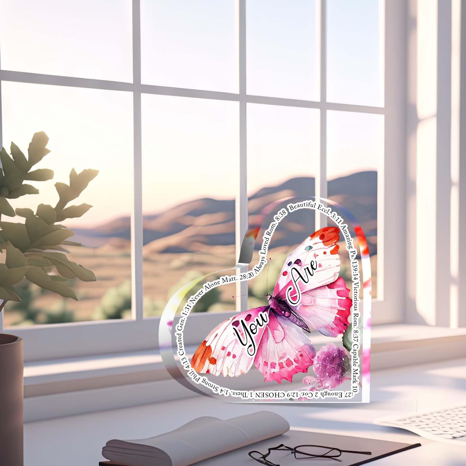 Letrero inspirador de decoración de escritorio para mujeres, decoración de escritorio acrílico en forma de corazón, cumpleaños, regalo de Navidad
