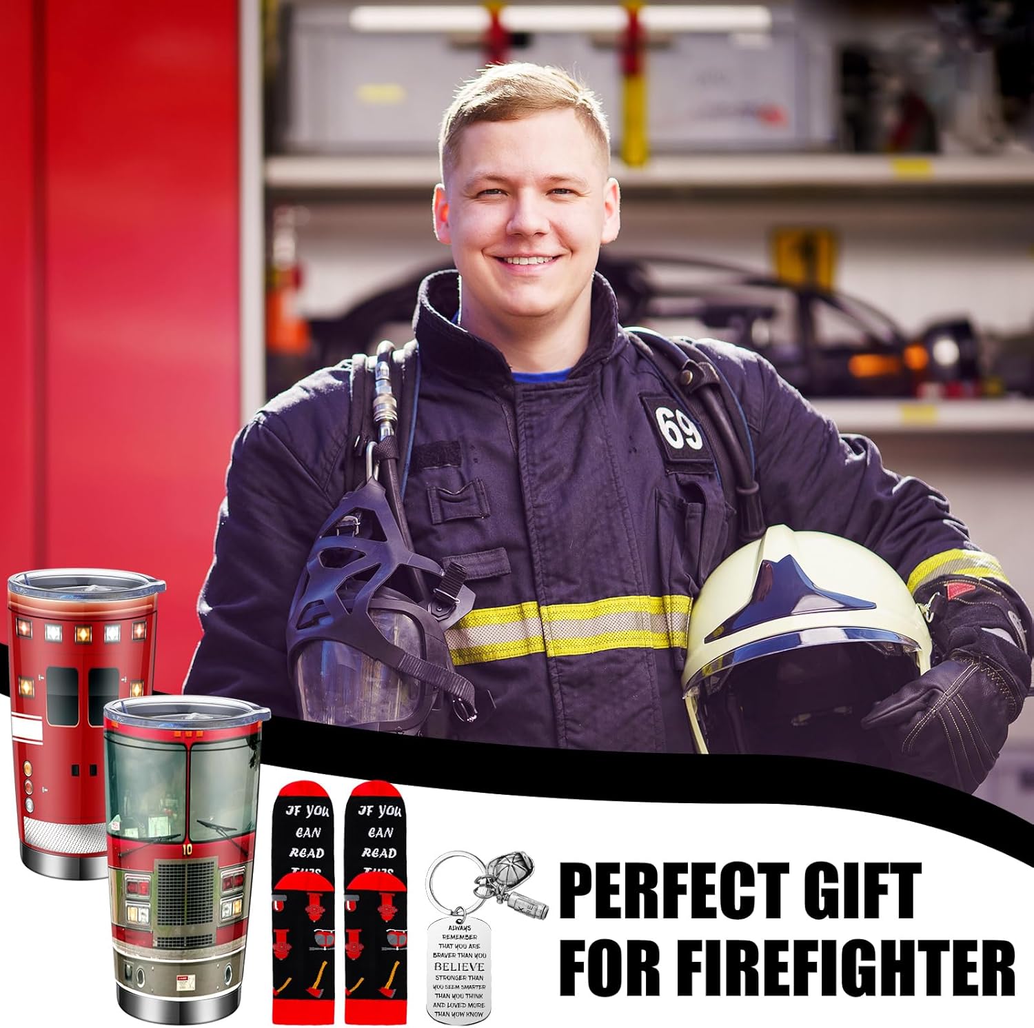 3 piezas de regalos de bombero, regalo de Navidad, vaso de bombero para llavero de bombero, calcetines divertidos de bombero, vaso de cabeza de