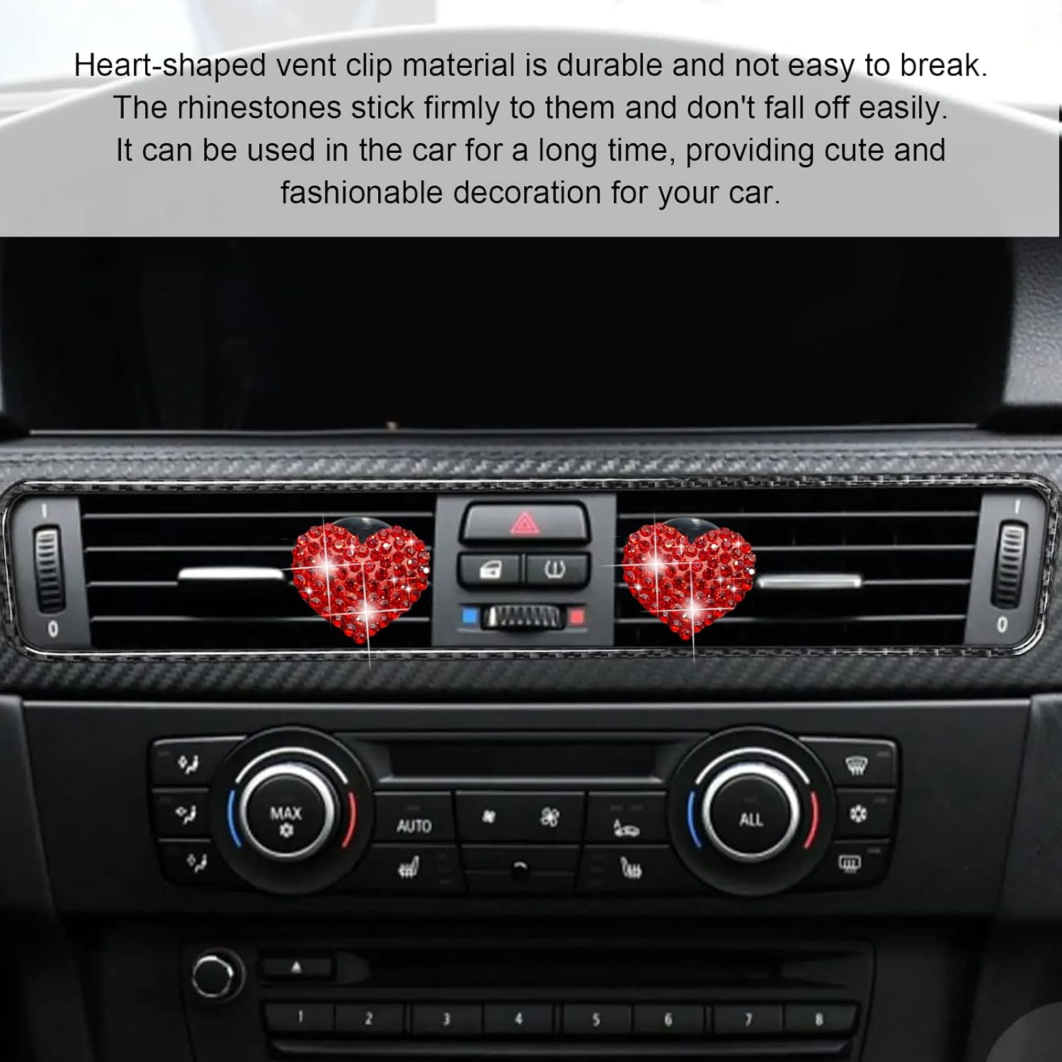 2 piezas de dijes de corazón de cristal brillantes para ventilación de automóvil, accesorios universales para decoración interior del automóvil
