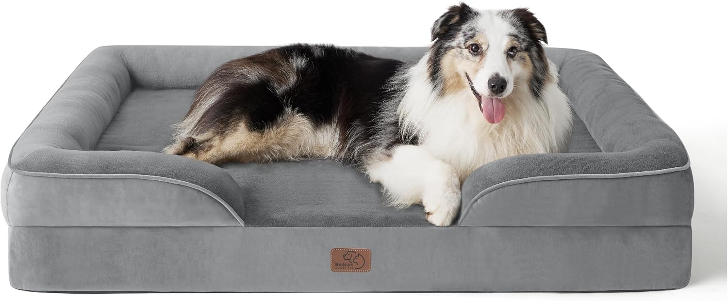 Bedsure Cama ortopédica para perros extragrandes, sofá cama lavable XL para perro, sofá cama grande de espuma de apoyo para mascotas con funda