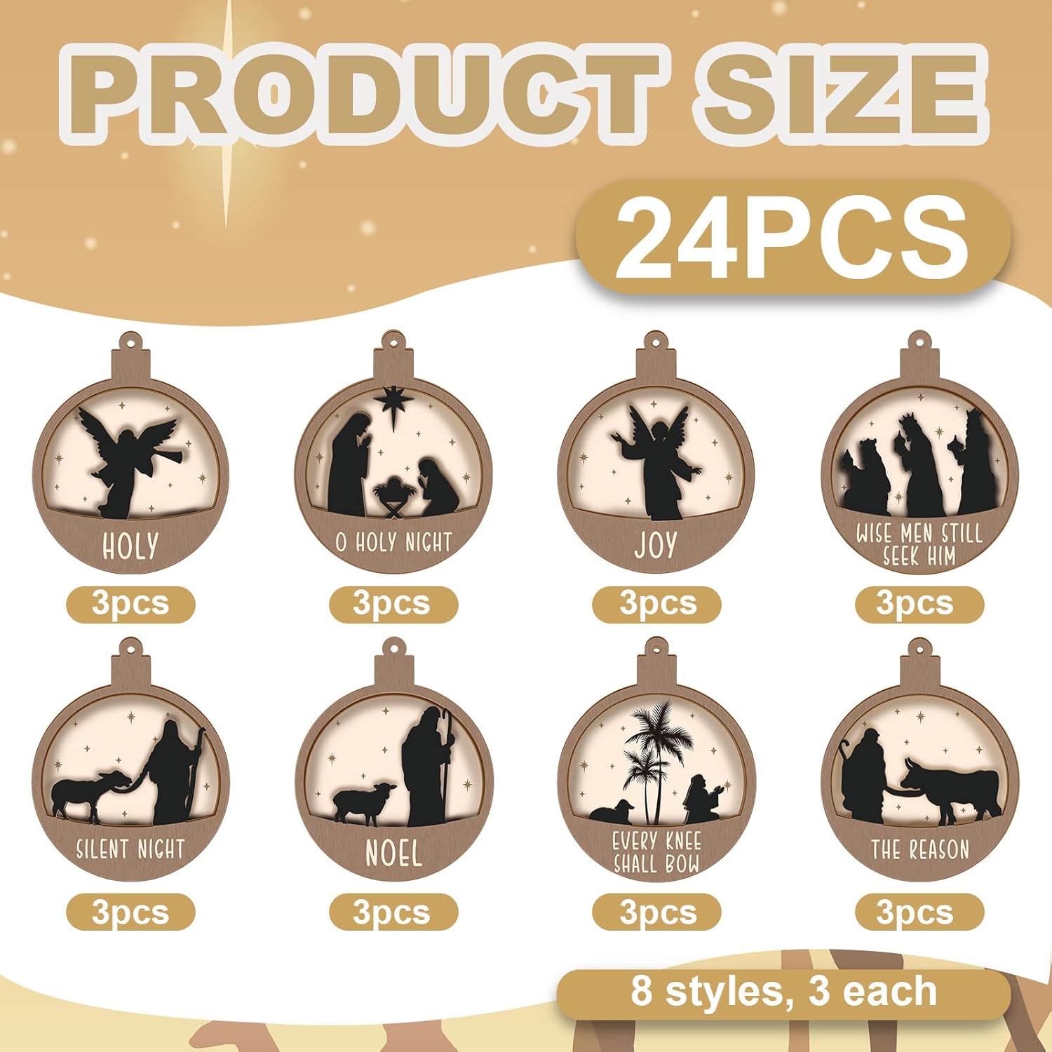 Adornos de Navidad cristianos en 3D, adorno religioso para colgar en madera para árbol de Navidad, adornos de madera vintage con temática del