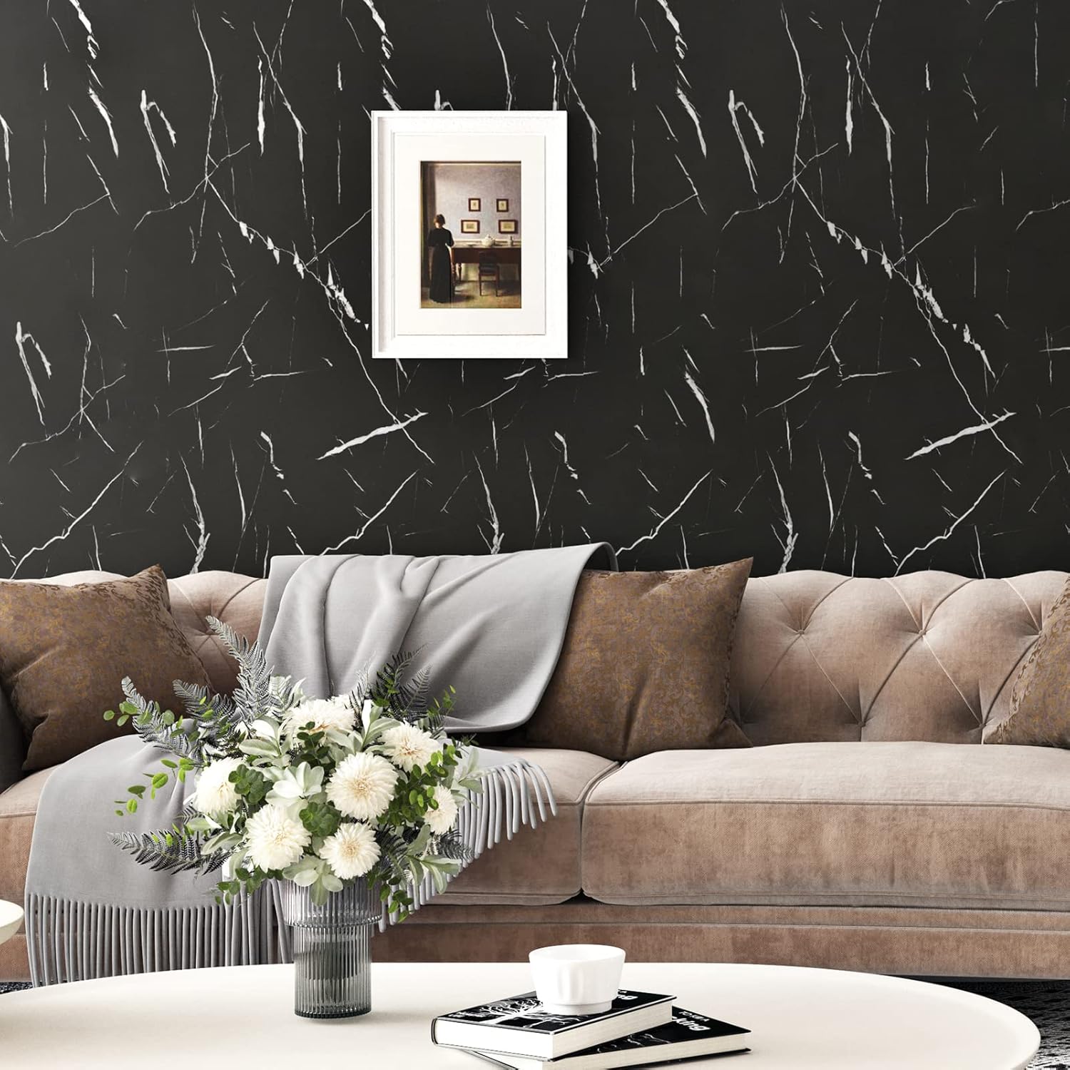 Papel adhesivo de mármol negro mate para encimeras, papel de contacto para encimeras, papel de contacto impermeable para baño, cocina, papel tapiz