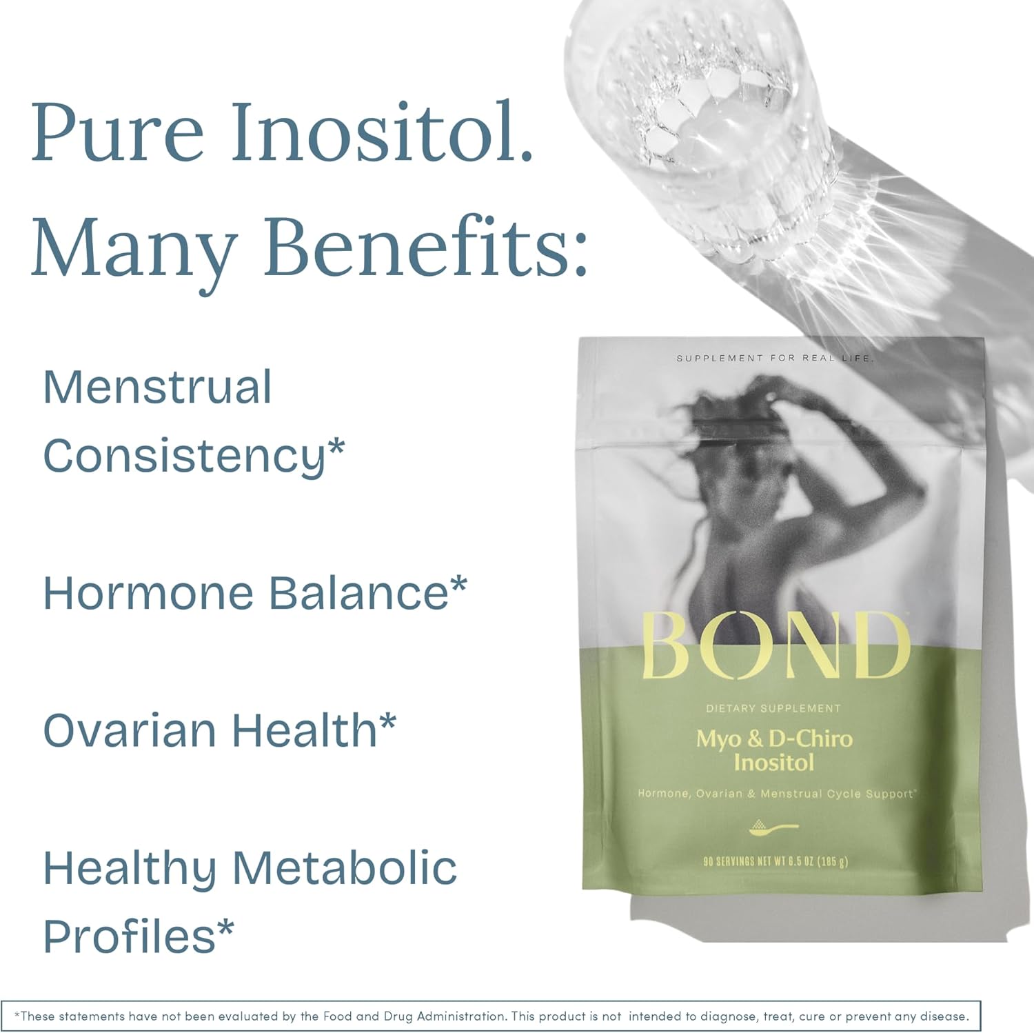 BOND Inositol en polvo mio-inositol puro y D-chiro inositol para el equilibrio hormonal y el apoyo ovárico*, 90 porciones, proporción 401, vegano,