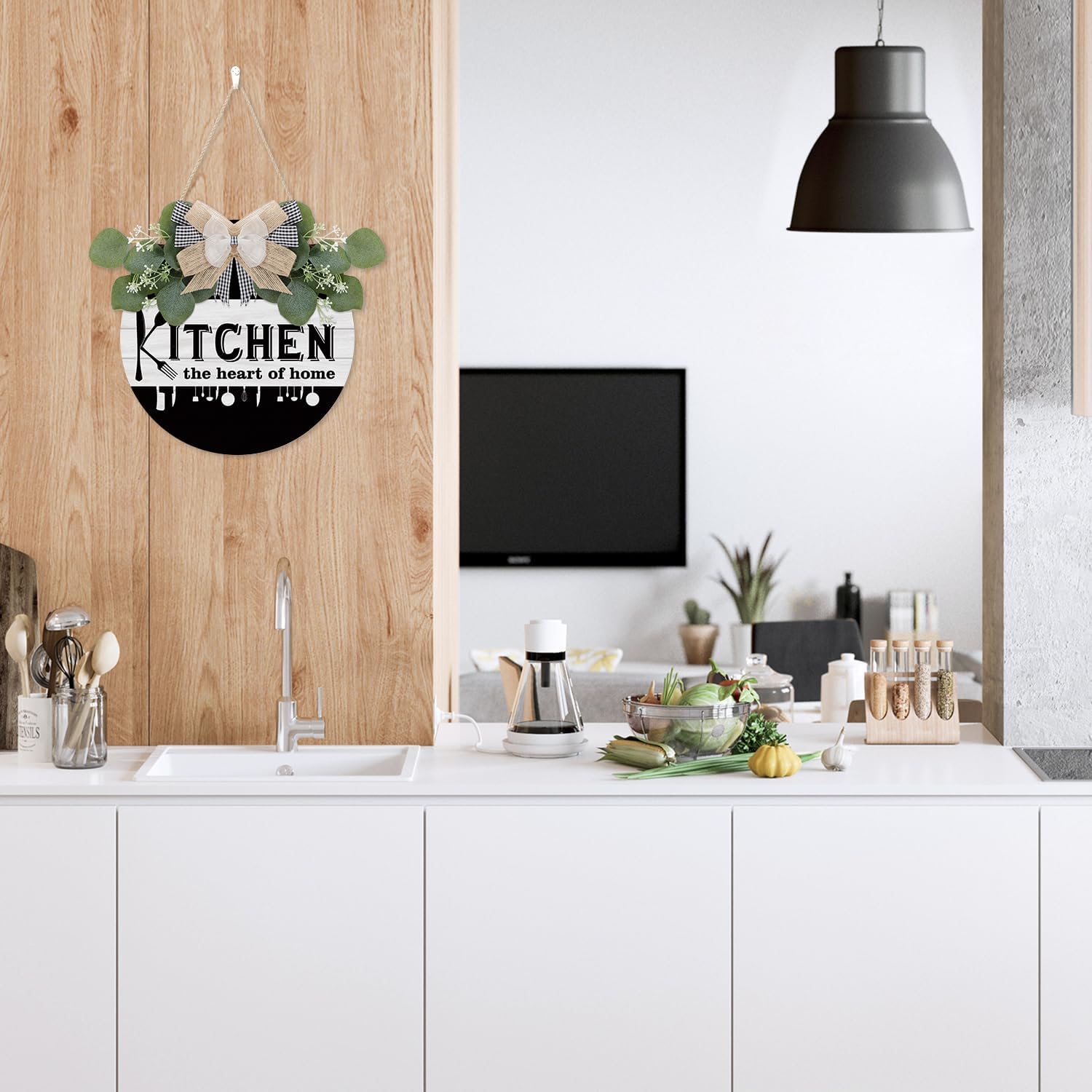 TOARTI Letrero rústico de cocina con texto en inglés Kitchen the Heart of Home para cocina, comedor, cocina, madera, decoración de cocina