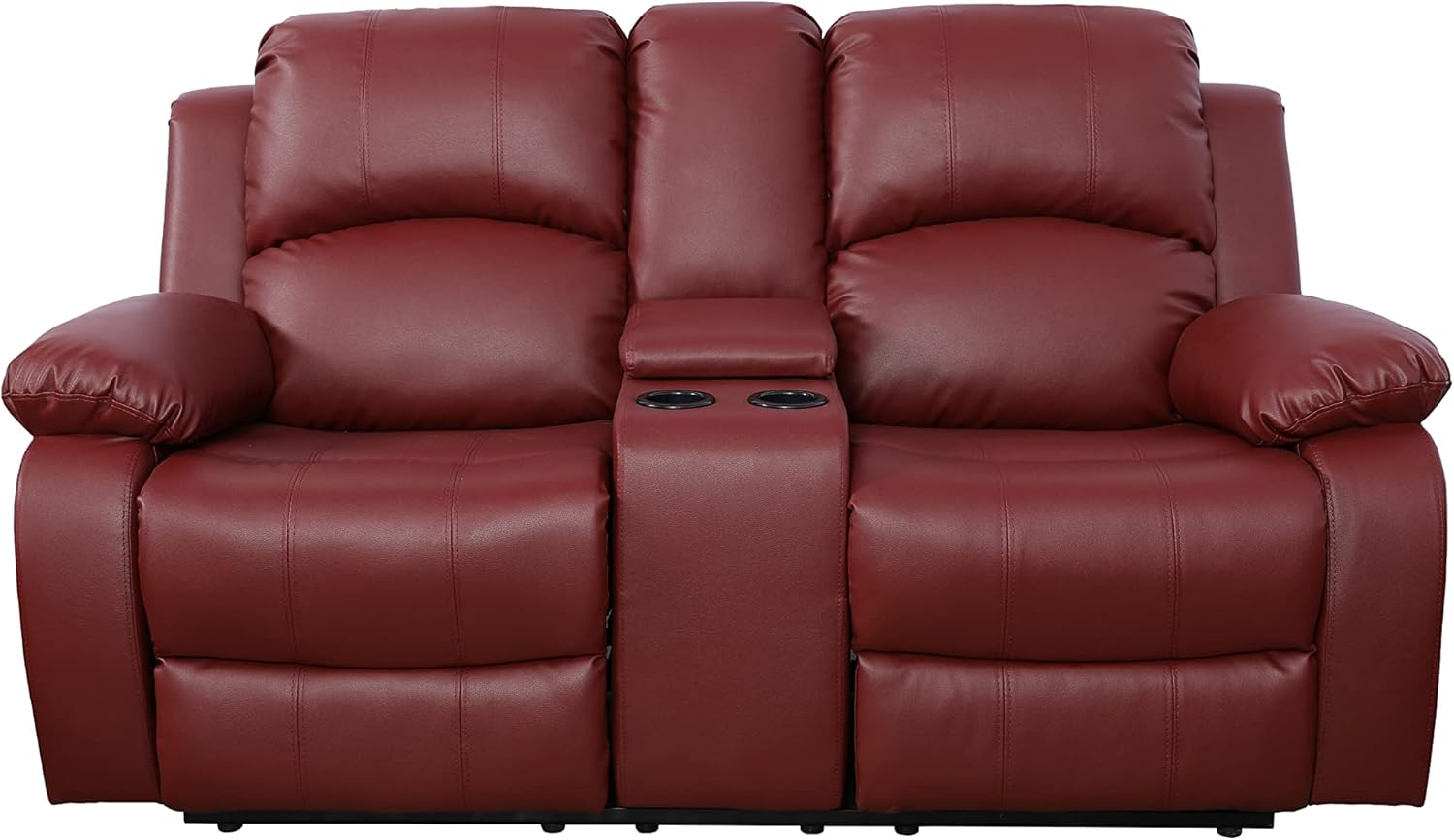 GS28XX – Juego de sofá reclinable de 3 piezas, tapicería de cuero regenerado, manual con mesa desplegable y consola central (rojo, 3 piezas)
