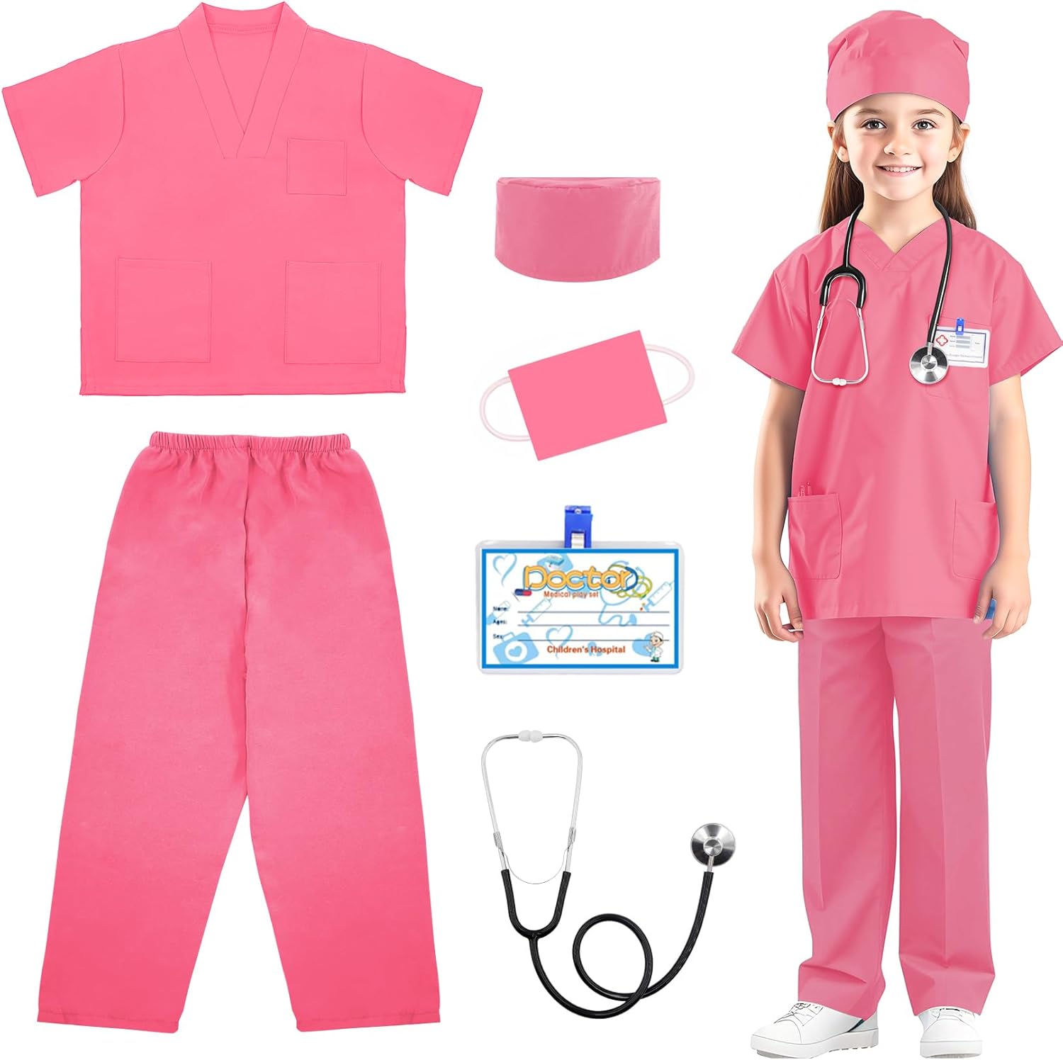 RioRand Disfraz de médico para niños, enfermeras con accesorios, disfraz de Navidad para niños y niñas de 3 a 11 años
