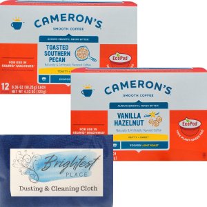 Paquete variado de cápsulas ecológicas K-Cup de café con nuez de nuez de nuez y nuez con paño Brightest Place Clean Up y 2 cajas de café Cameron en Paquete variado de cápsulas ecológicas K-Cup de café con nuez de nuez de nuez y nuez con paño Brightest Place Clean Up y 2 cajas de café Cameron en