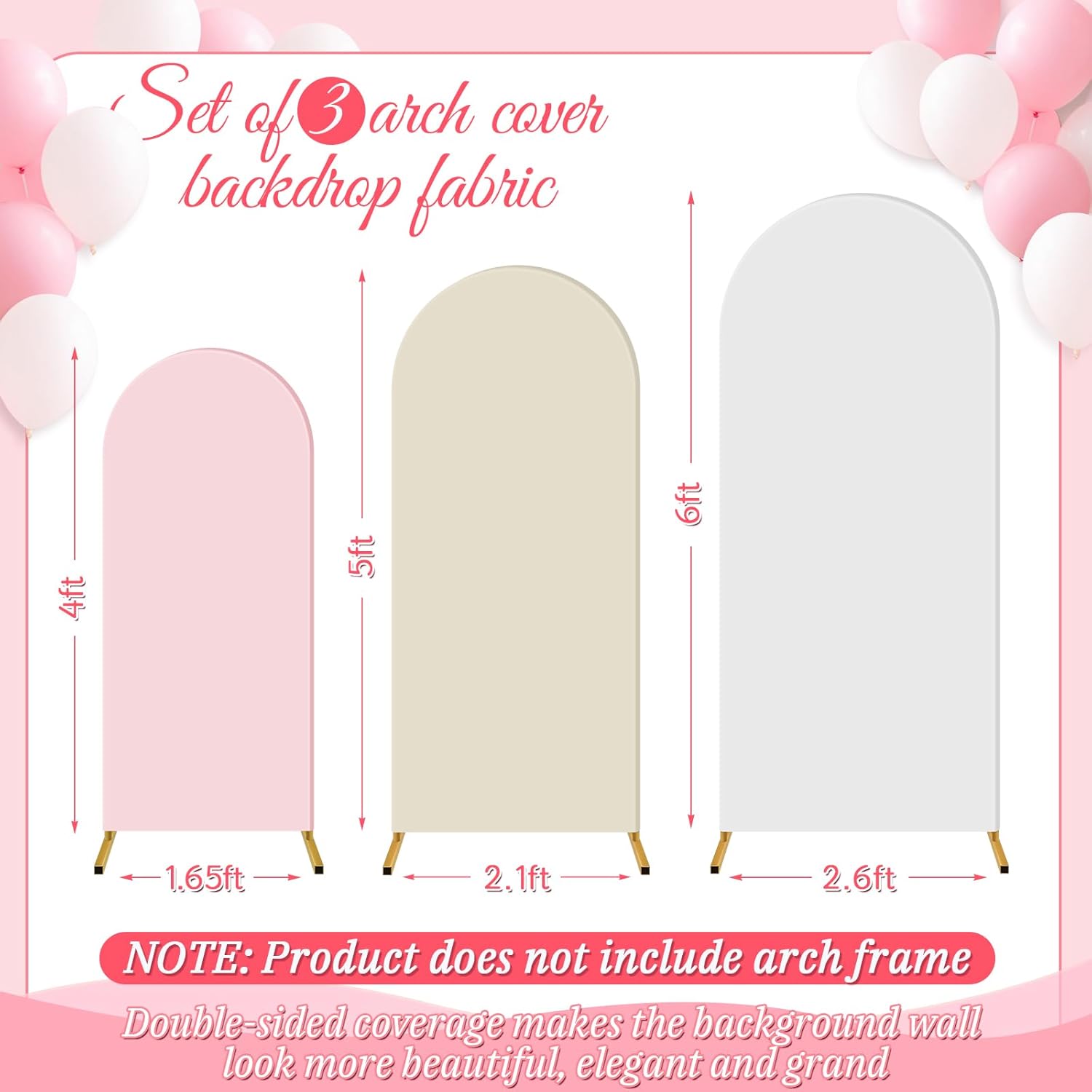 Buryeah Juego de 3 fundas de arco de fondo elástico de 6 pies, 5 pies, 4 pies, de elastano, ajustada, cubierta de arco de 2 caras, cubierta de arco