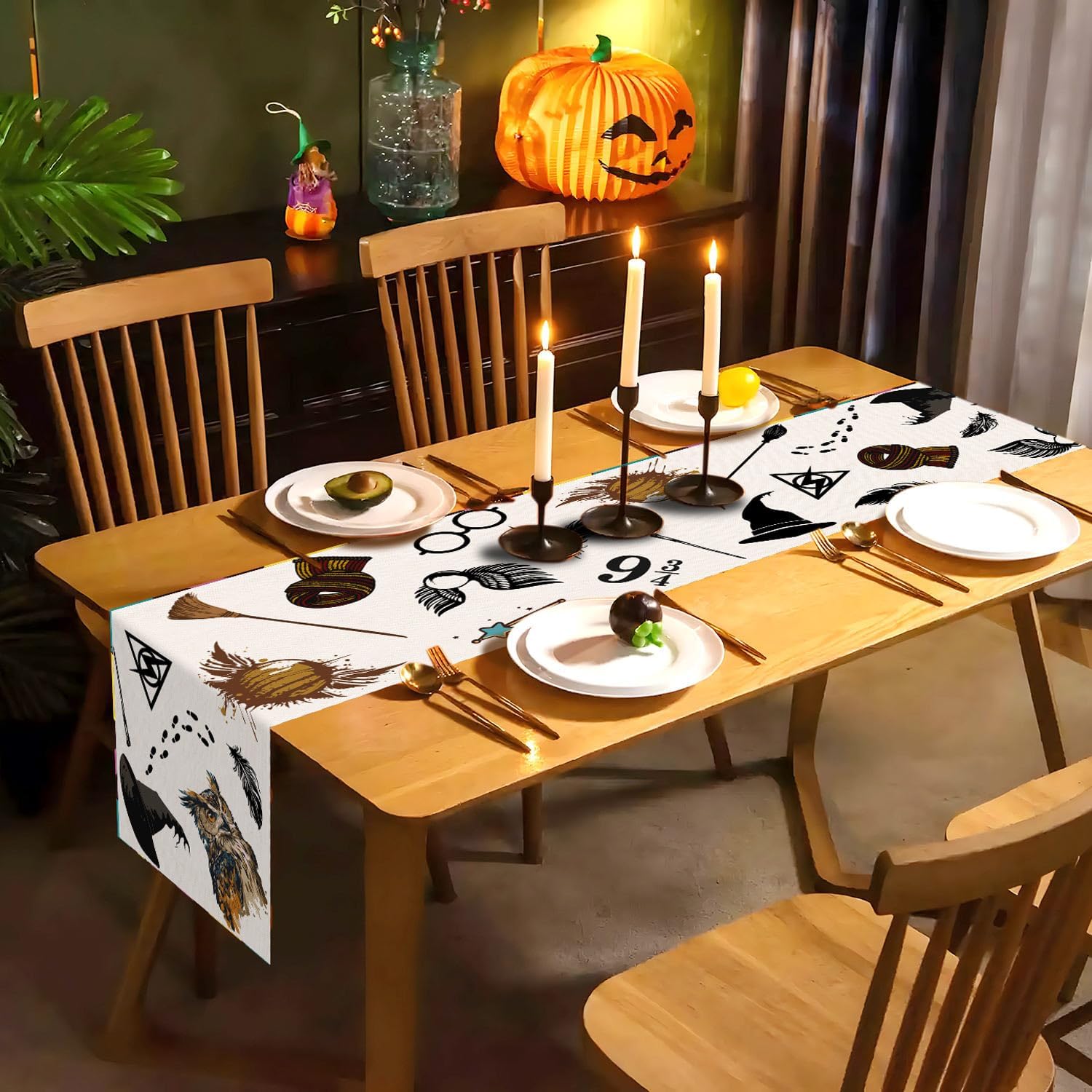 Camino de mesa de mago de Halloween, decoración de fiesta de cumpleaños, letrero de bruja, decoración para el hogar, cocina, comedor (13 x 90