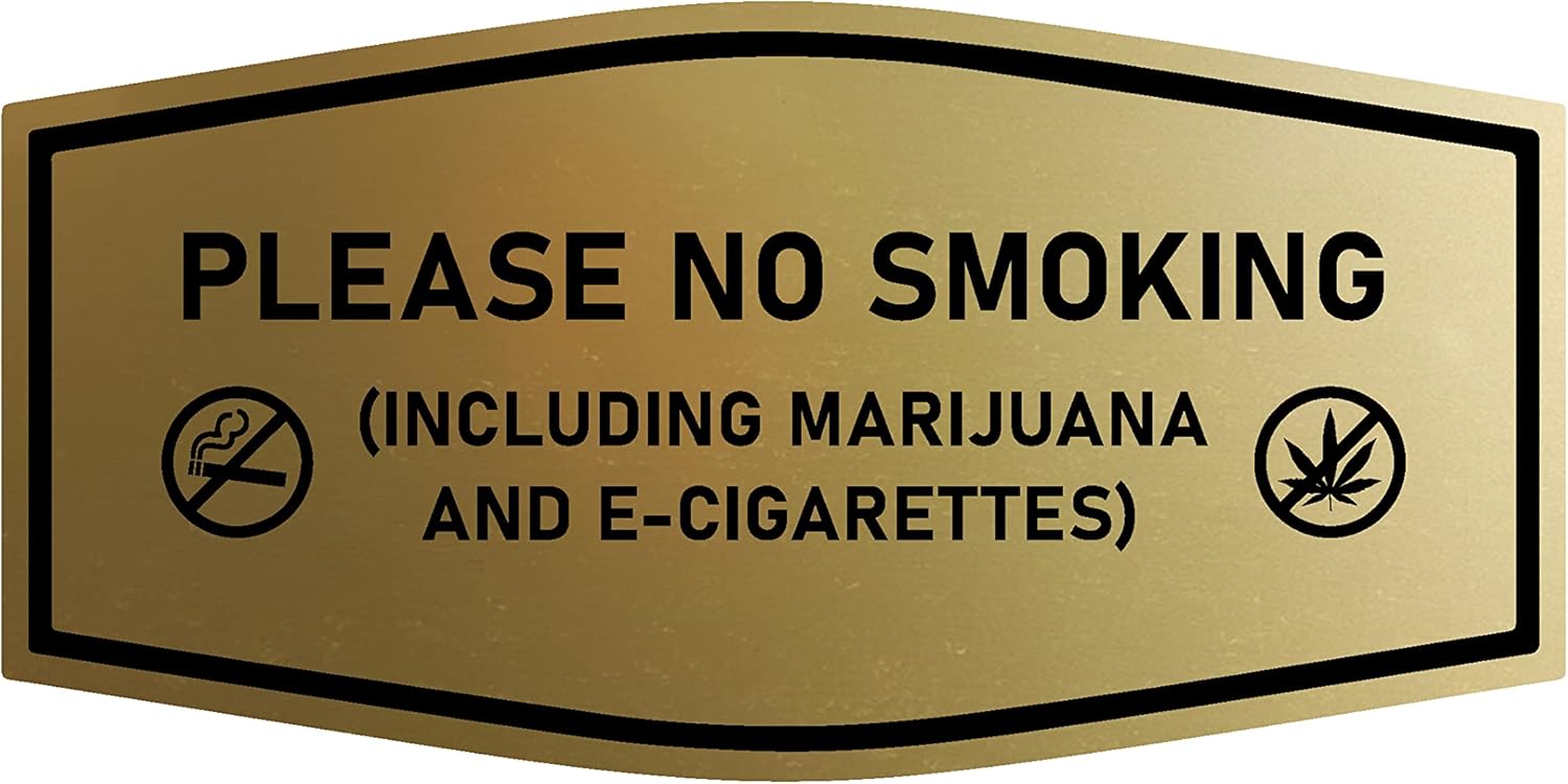 Signs ByLITA Fancy Please NO SMOKING (incluyendo marihuana y cigarrillos electrónicos) Letrero (oro cepillado) – Grande