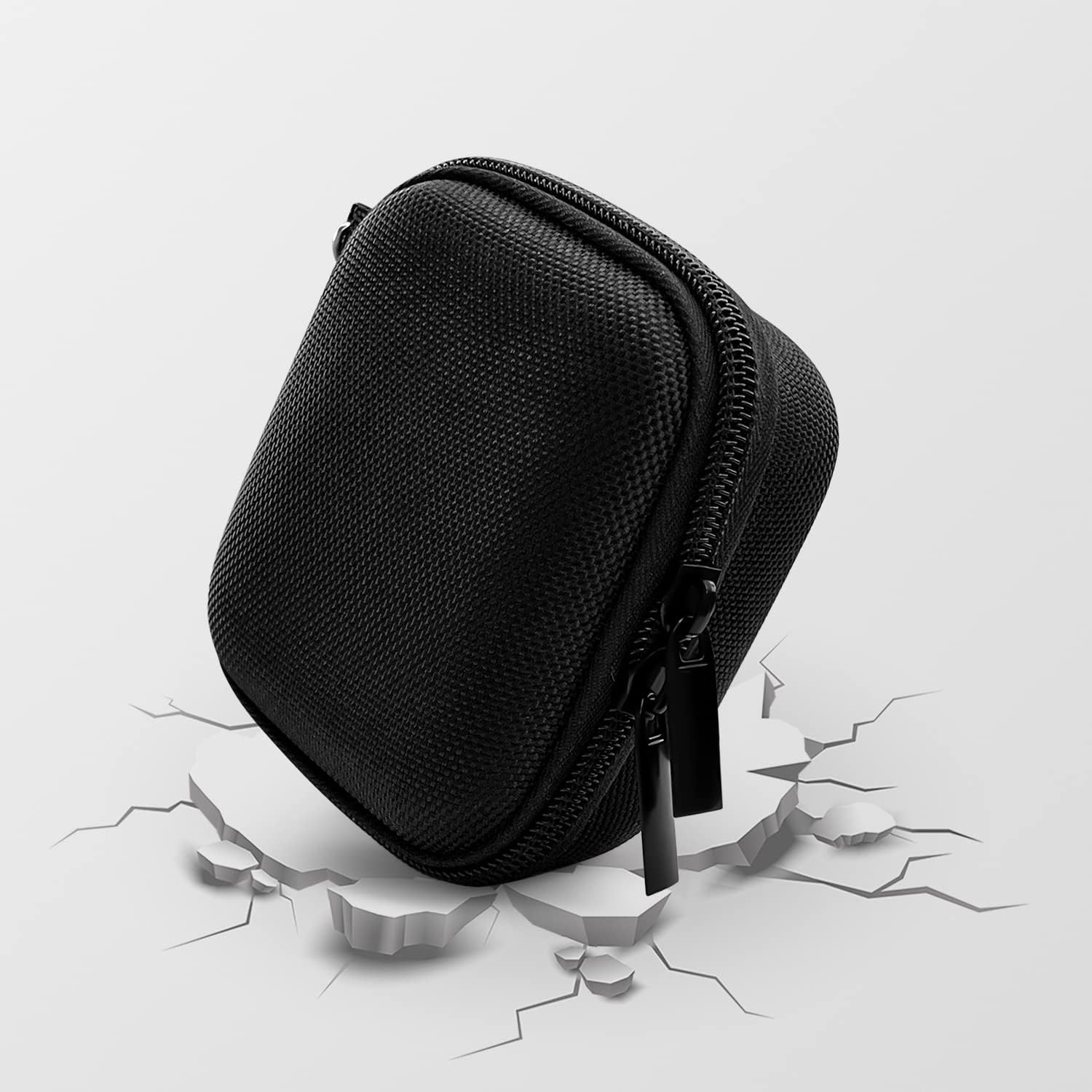 Geiomoo Estuche rígido para auriculares EVA, cubierta de almacenamiento portátil con mosquetón y correa (negro)
