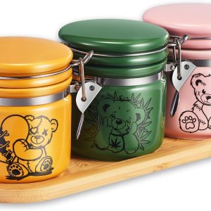 Paquete de tarros a prueba de olores de osos, paquete de 3 (8.5 fl oz, media onza), recipiente a prueba de olores de cerámica con kit de soporte de Paquete de tarros a prueba de olores de osos, paquete de 3 (8.5 fl oz, media onza), recipiente a prueba de olores de cerámica con kit de soporte de