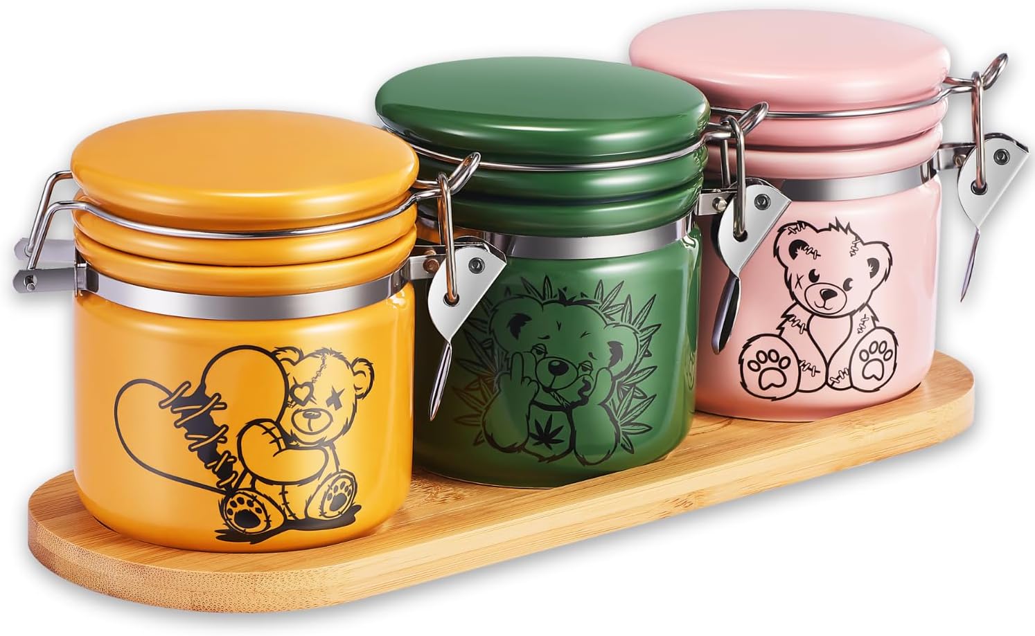 Paquete de tarros a prueba de olores de osos, paquete de 3 (8.5 fl oz, media onza), recipiente a prueba de olores de cerámica con kit de soporte de