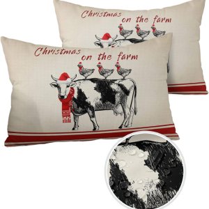 2 Packs Throw Pillow Covers Rectangle 20″ x 12″, Christmas on The Farm Farm Animal Cow Chicken Vintage Waterproof Couch Cushion Cover for Sofa 2 Packs Throw Pillow Covers Rectangle 20″ x 12″, Christmas on The Farm Farm Animal Cow Chicken Vintage Waterproof Couch Cushion Cover for Sofa