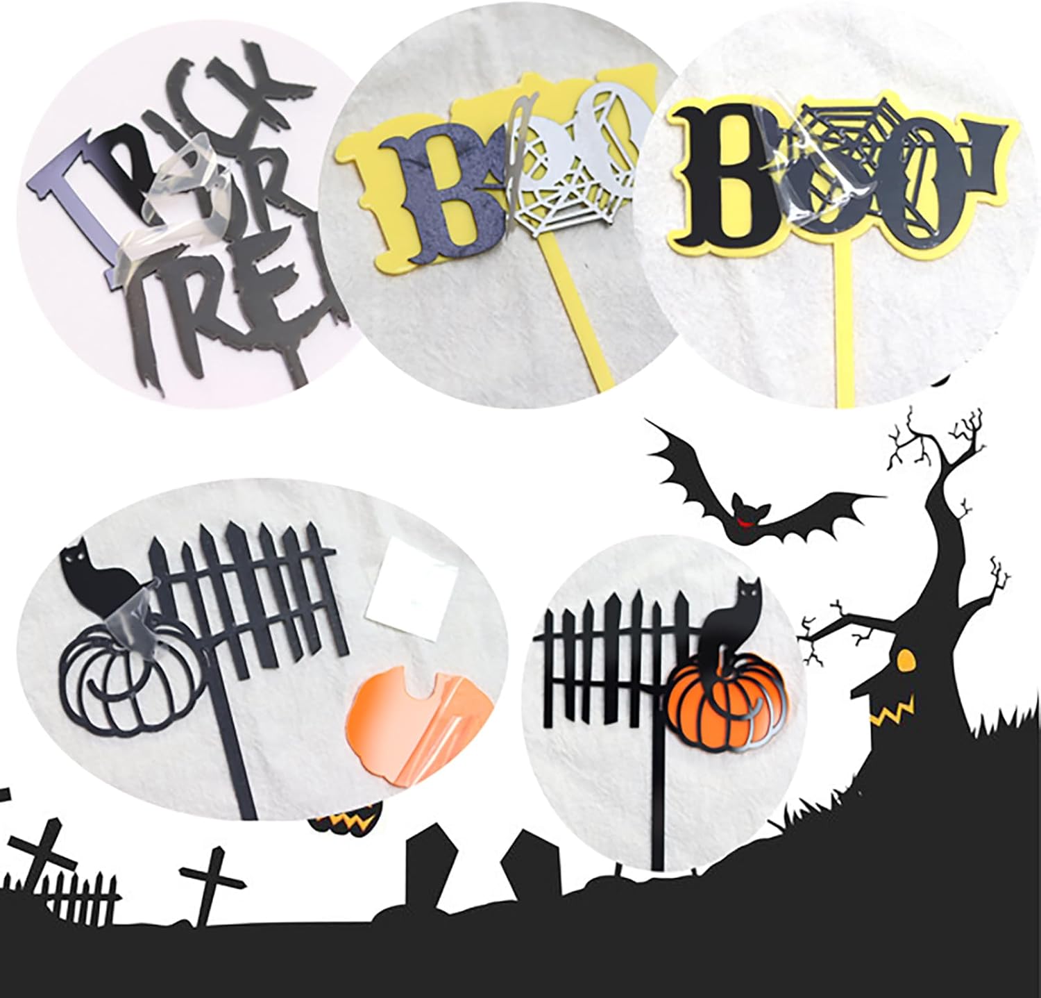Decoración de pastel de Feliz Halloween, 6 piezas de calabaza murciélago fantasma, letras de truco o trato, suministros de decoración de pastel de