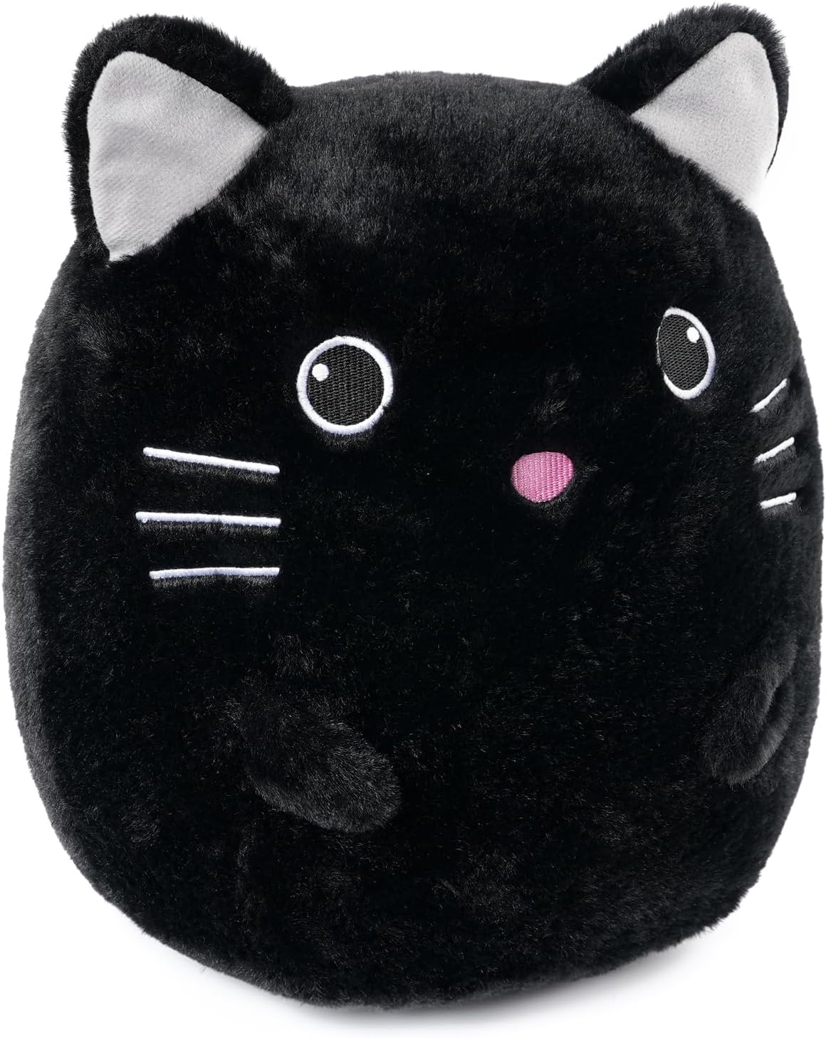 WEIGEDU Gatito negro de peluche con ojos bordados para niño y niña, decoración de Halloween, cojín de almohada, sofá, regalos de inauguración de la