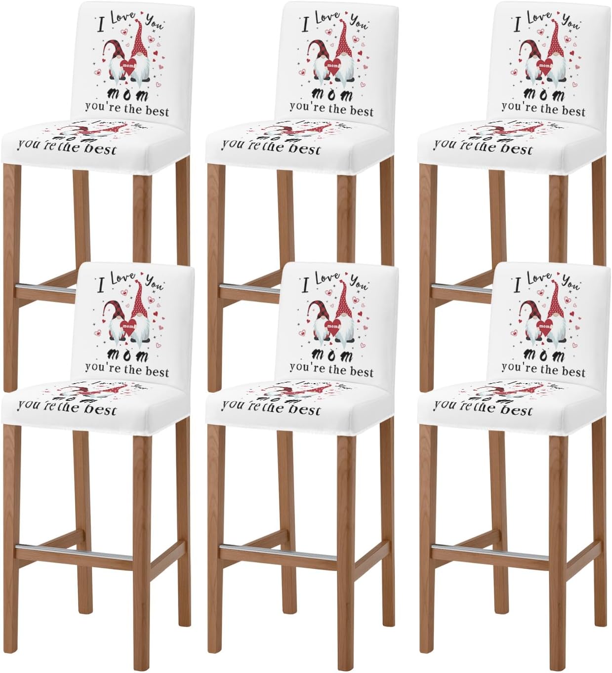 TweetyBed Bar Stool Covers I Love You Mom Stretch Removable Bar Chair Cover Gnome White Backdrop Counter Slipcovers for Kitchen Pub Dining Room Cafe