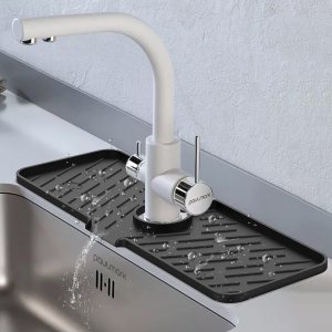 Protector de salpicaduras de silicona para grifo, tapete de recogedor de agua de 18 x 6.3 pulgadas, alfombrilla de silicona más larga, bandeja Protector de salpicaduras de silicona para grifo, tapete de recogedor de agua de 18 x 6.3 pulgadas, alfombrilla de silicona más larga, bandeja