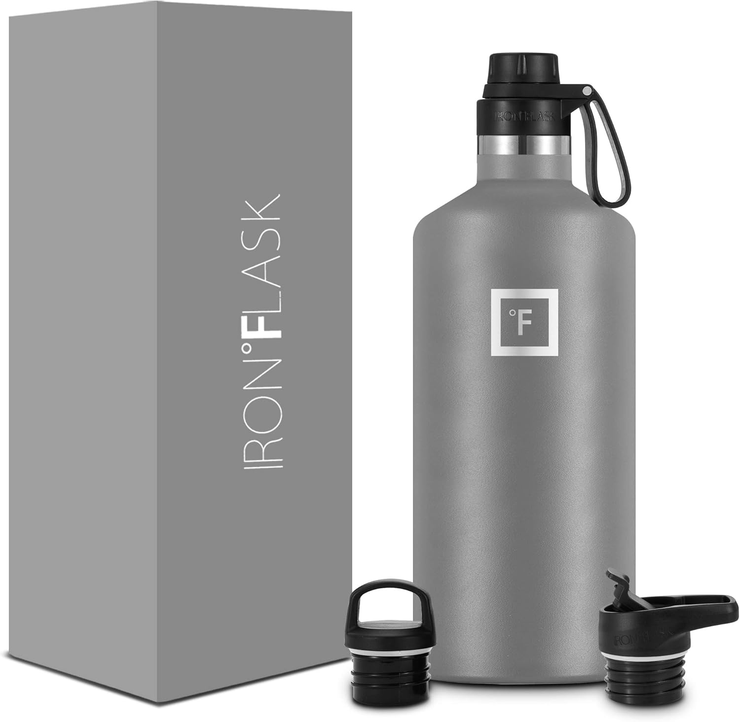 IRON FLASK – Botella de agua deportiva de 12 onzas, 16, 20, 24, 32, y 64 onzas, 3 tapas (tapa de boquilla), acero inoxidable aislado al vacío, frío,
