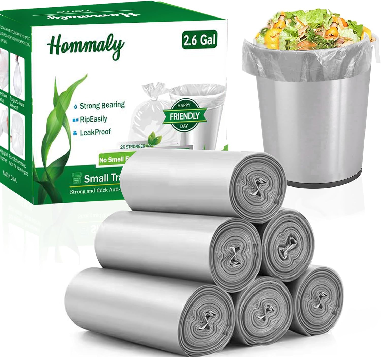 Hommaly 240 bolsas de basura pequeñas de 2.6 galones, color gris plateado, bolsas de basura fuertes, bolsas de basura para baño, sin perfume, mini