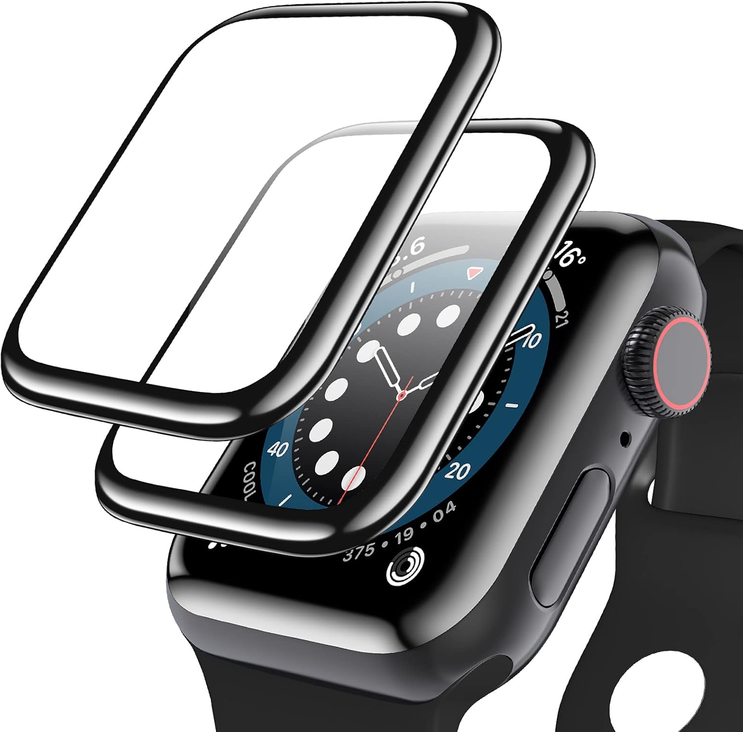 Paquete de 2 Protector de pantalla de vidrio templado para Apple Watch Series 6SE54, cubierta protectora de cobertura completa con borde curvado 3D,