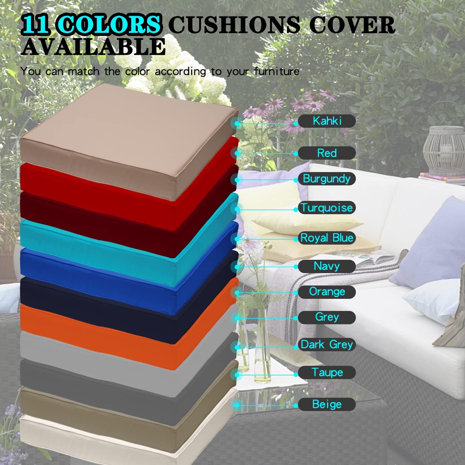 Juego de 2 fundas de repuesto para cojines de asiento de patio al aire libre para sofá seccional, silla, muebles, asientos, a prueba de
