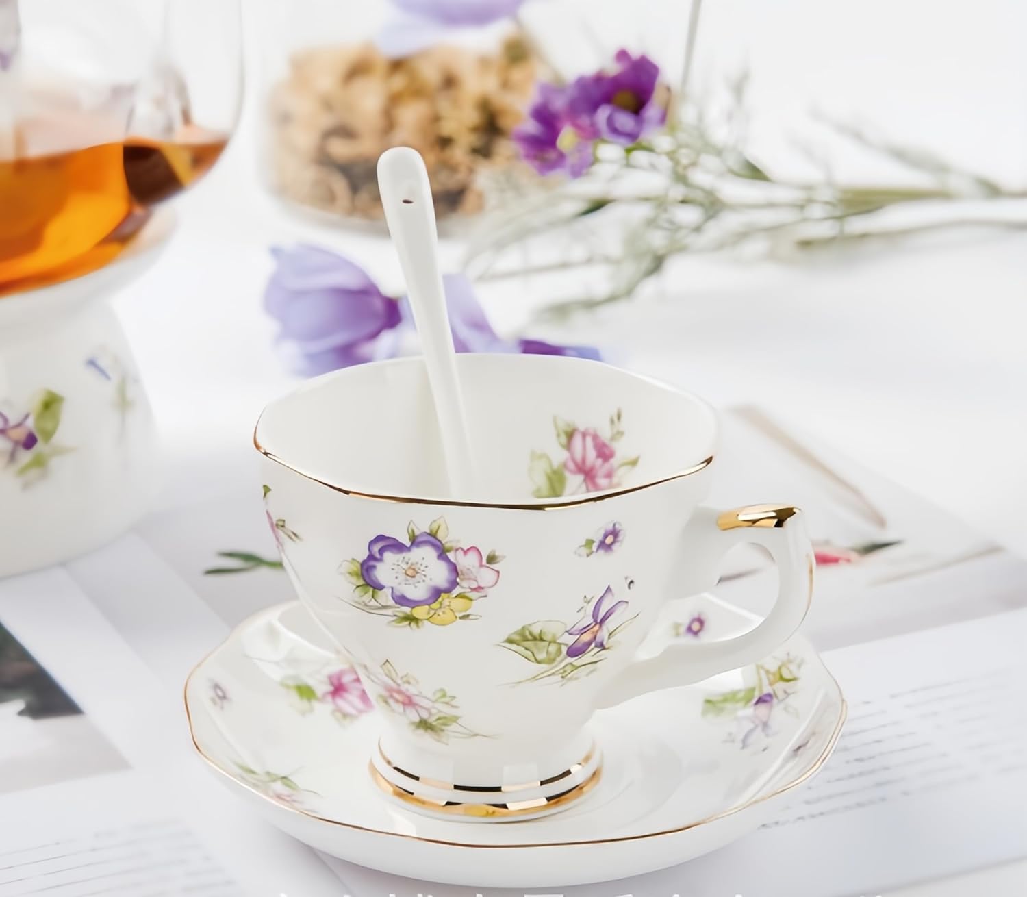 Taza de café de porcelana británica con platillo y cuchara para tazas americanas con platillo, juego de tazas y platillos de porcelana, juego de 3
