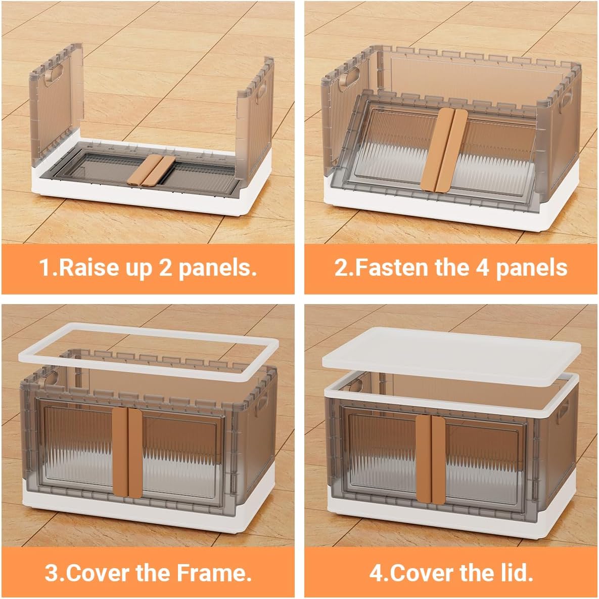 Contenedores de almacenamiento con tapas, contenedores de almacenamiento plegables con puerta, 5 x 34 cuartos de galón de plástico para organizador