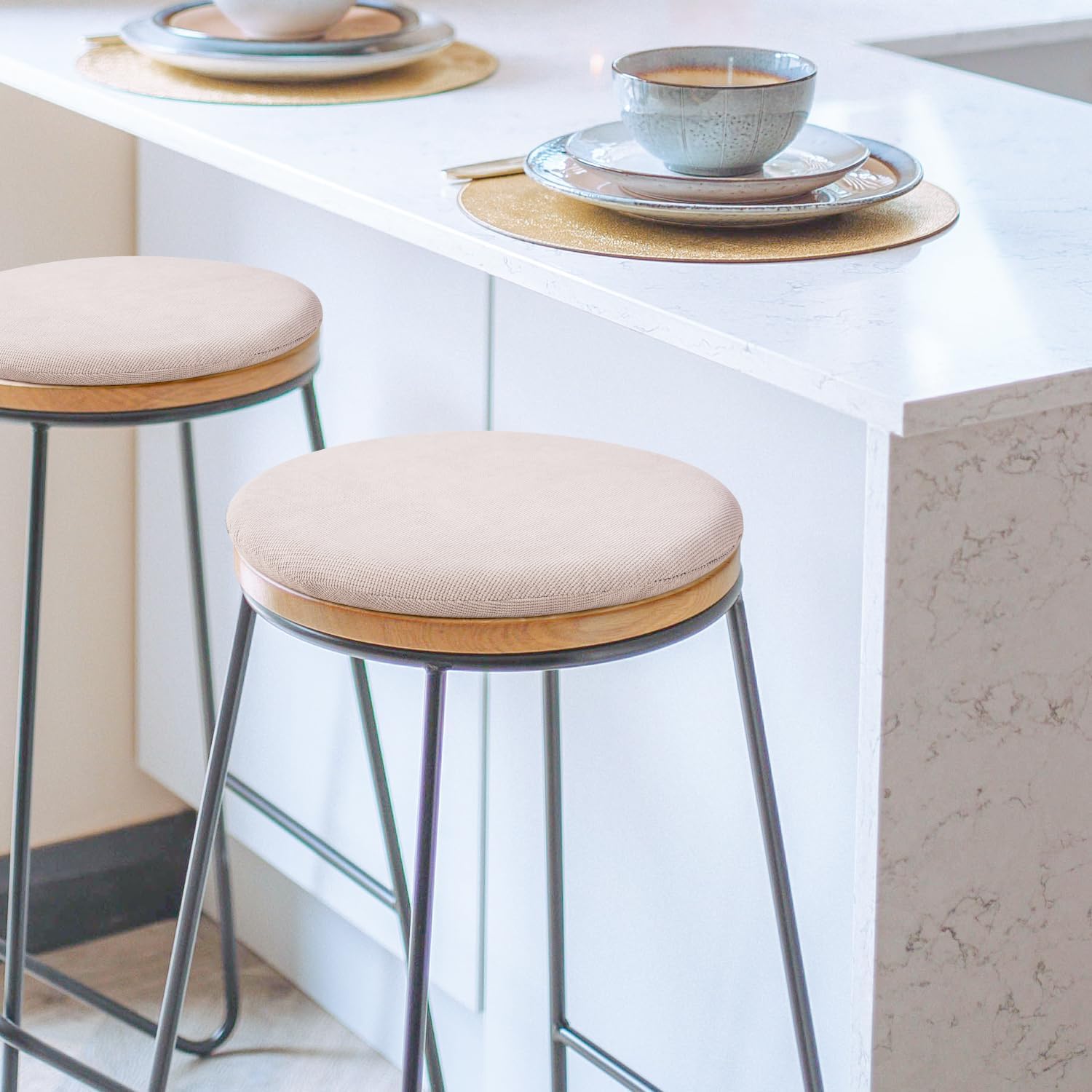 Cojín redondo de espuma viscoelástica para silla de cocina de 14 pulgadas, cojín de asiento de comedor con funda de cojín extraíble, cojín circular