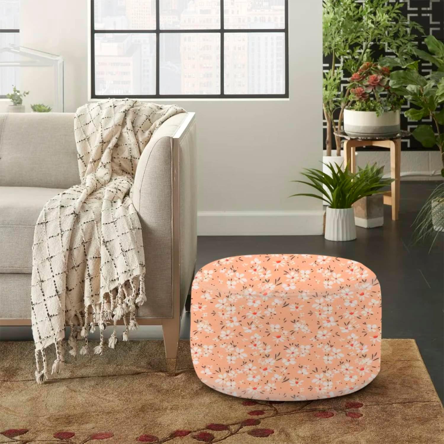 Puf redondo otomano lindo floral pequeño estampado Ditsy textura sin costuras elegante para taburete de pie, reposapiés, taburete de suelo, puf,