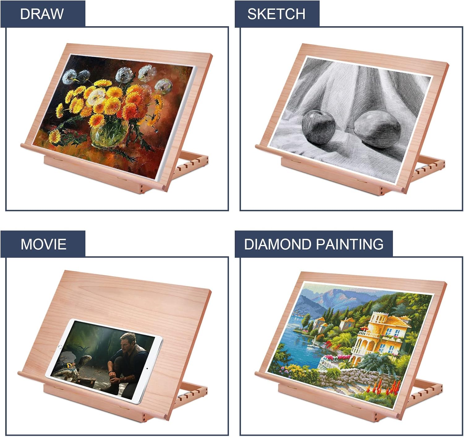 Tablero grande A2 para dibujar y dibujar artistas, paquete de 2 soportes de exhibición de caballete de pintura con marco A para artistas,