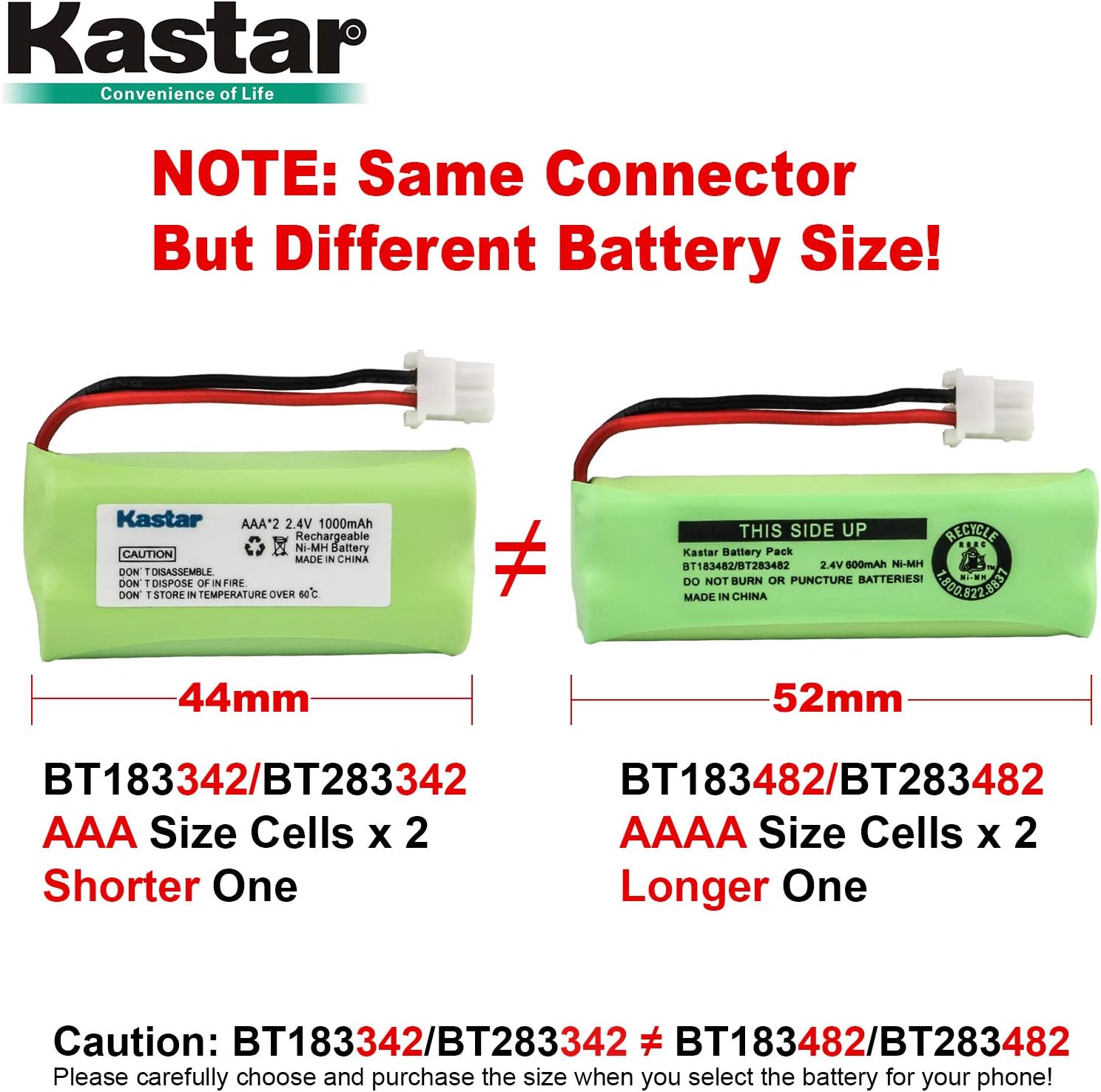 Kastar Paquete de 6 baterías inalámbricas BT183482  BT283482 Ni-MH 2.4V 600 mAh repuesto para Vtech LS6475-3 Vtech DS6401 DS6421 DS6422 DS6472