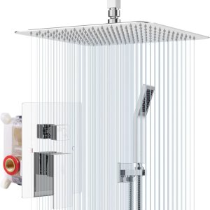 MOSSON Sistema de ducha de lluvia cromado con cabezal de ducha de lluvia de 10 pulgadas y rociador de mano, juego de grifo de ducha montado en el MOSSON Sistema de ducha de lluvia cromado con cabezal de ducha de lluvia de 10 pulgadas y rociador de mano, juego de grifo de ducha montado en el