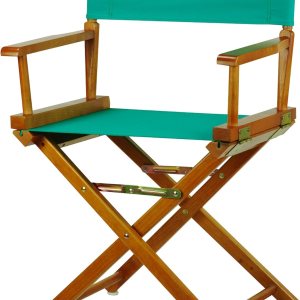 Casual Home – Silla de director de 18.0in, marco de roble miel con lona verde azulado Casual Home – Silla de director de 18.0in, marco de roble miel con lona verde azulado