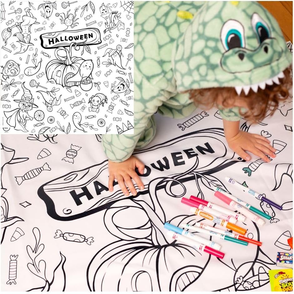 Mantel para colorear de Halloween para niños, tela para colorear lavable y reutilizable, ideal para fiesta de Halloween, actividad para colorear