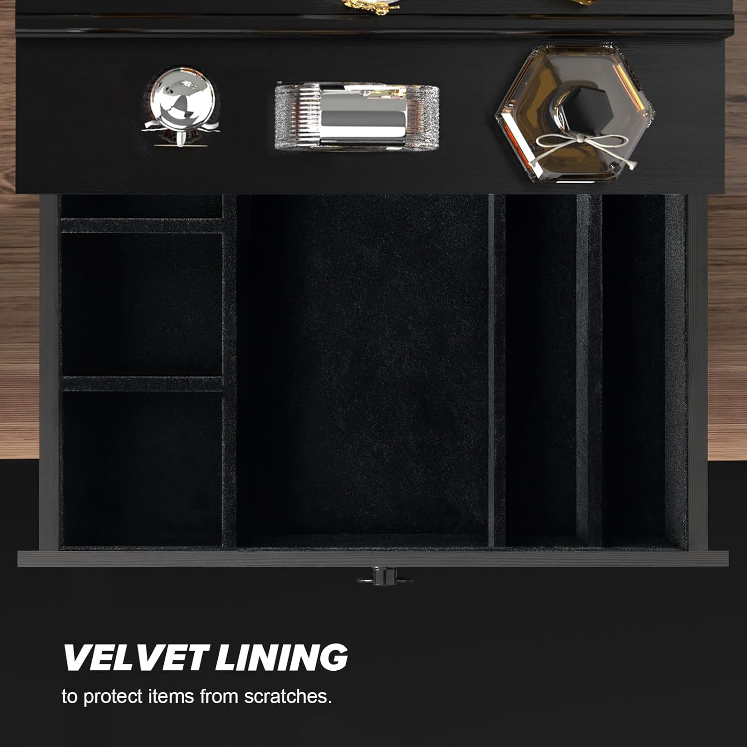 upcessory Organizador de colonia para hombres, organizador de perfume de madera de 4 niveles con cajón de forro de fieltro y compartimento oculto,