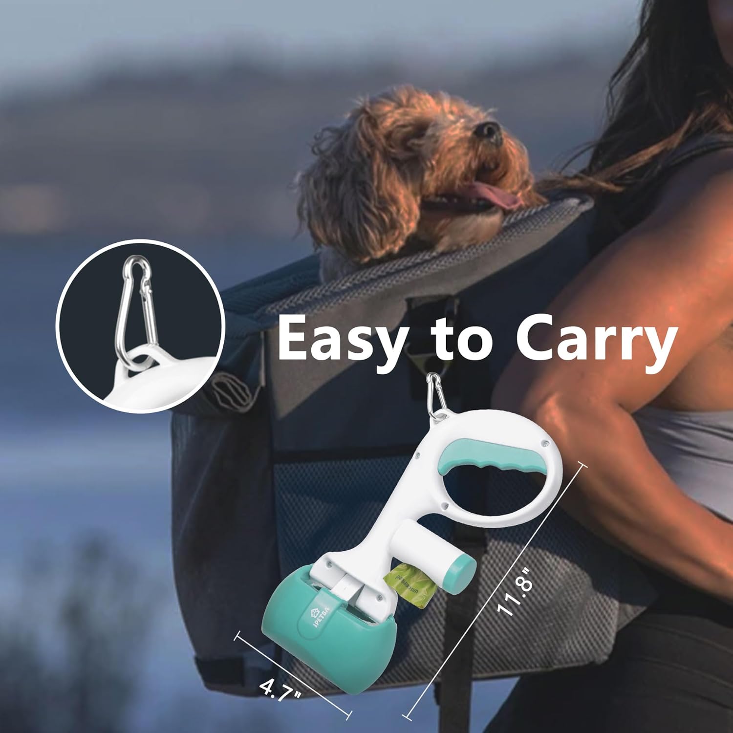 Cuchara para excrementos de perros con bolsa adjunta  3 en 1 Recogedor portátil de excremento de perro con un botón, ligero, recogedor de desechos