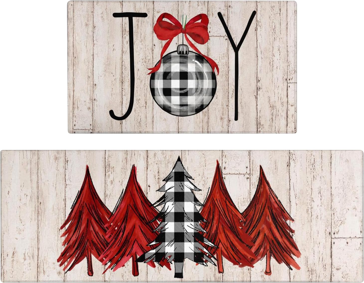 Xsinufn Juego de 2 alfombras y tapetes de cocina de Feliz Navidad, a cuadros, árbol de Navidad, Navidad, invierno, vacaciones, tapete para fregadero