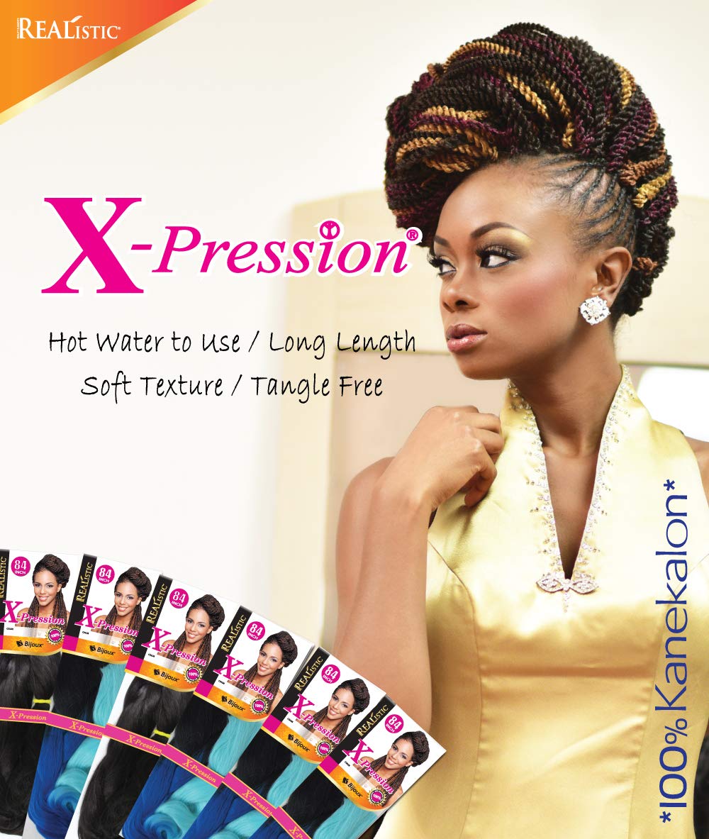 Realistic  Trenza X-Pression original de 84 pulgadas  100% Kanekalon (paquete de 5, NORANGE)