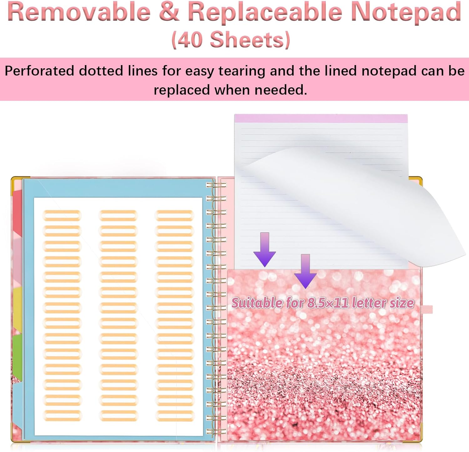 Trustnice Portapapeles con almacenamiento, portapapeles con bloc de notas forrado recargable para tamaño carta (11 x 8.5 pulgadas), 5 carpetas