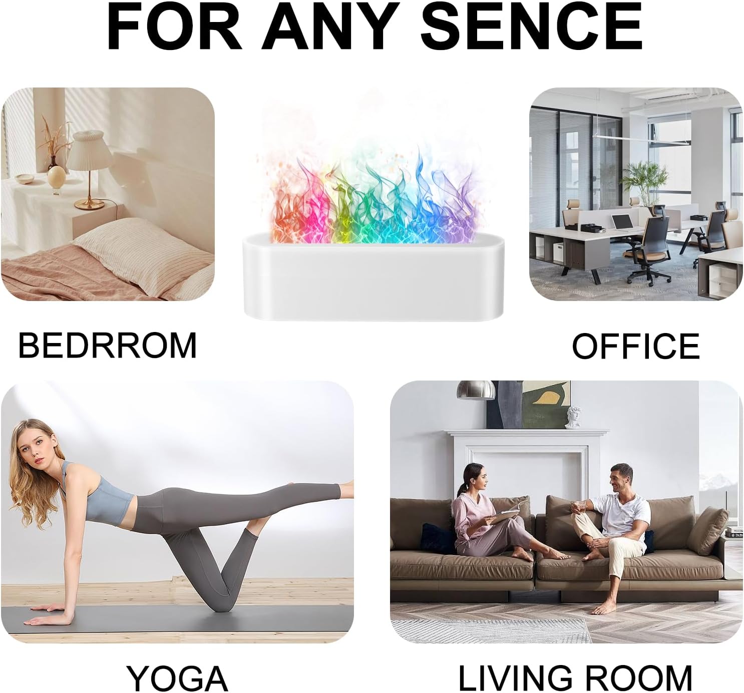 Humidificador difusor, aceites esenciales de aroma de llama y fuego, 7 colores, difusores de aromaterapia para dormitorio, habitación grande, ultra