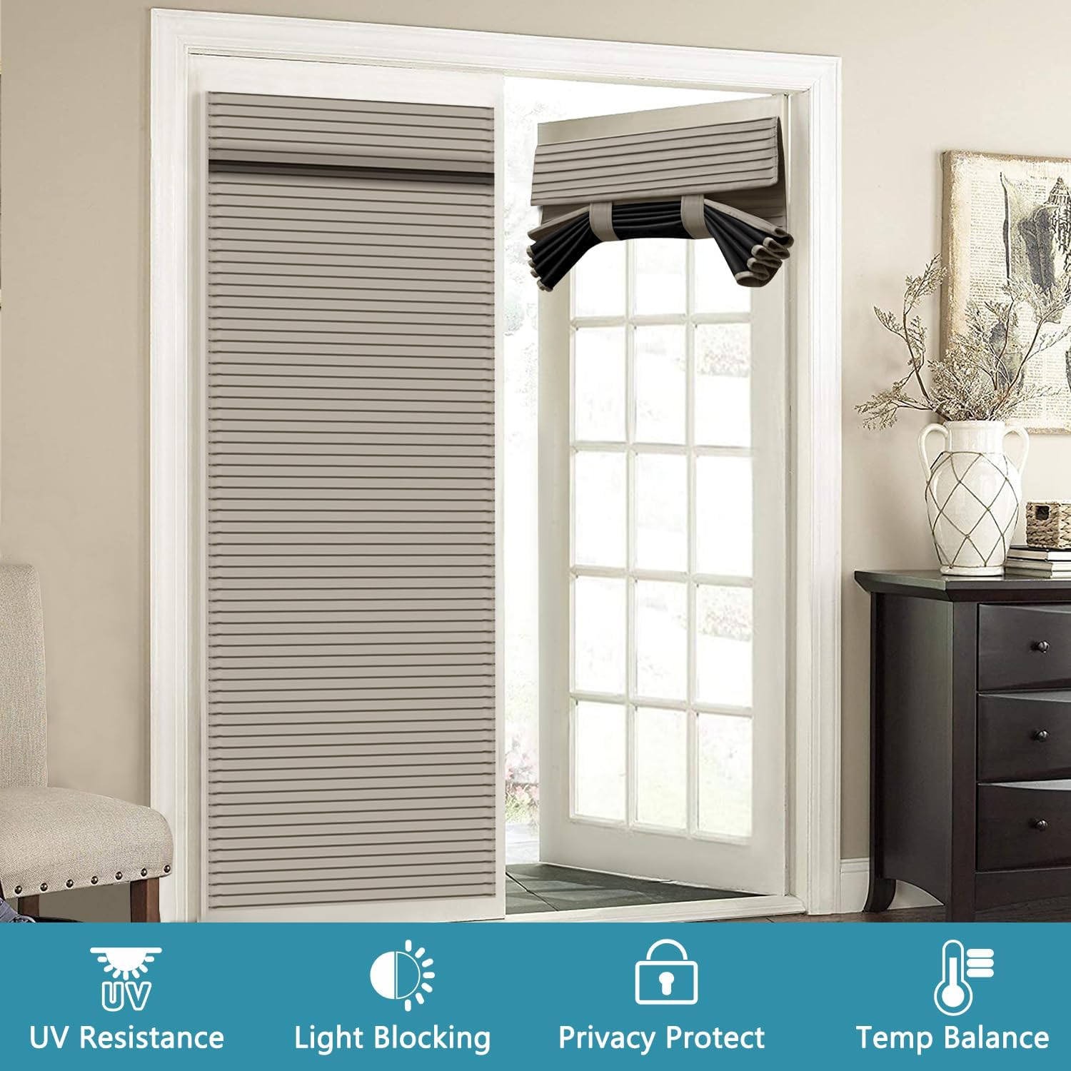 Tricia – Persianas de puerta de 80 pulgadas, con aislamiento térmico, bloque de luz, cortina de puerta francesa, persianas de doble puerta de bajo