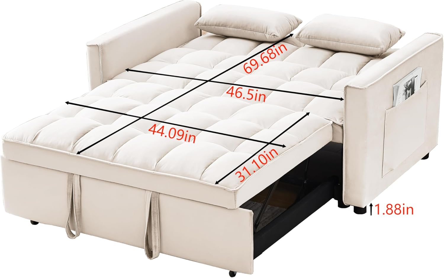 Sofá cama convertible 3 en 1, moderno sofá biplaza futón, cama extraíble, sofá de dos plazas tapizado de terciopelo pequeño con respaldo reclinable,