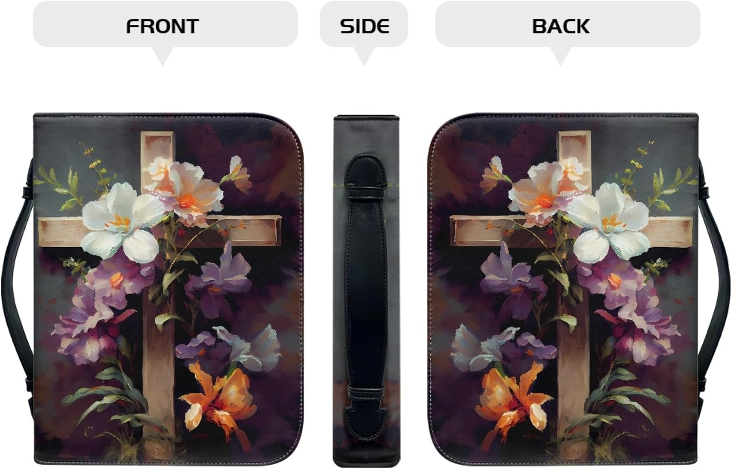 ZOCAVIA Funda de cuero para la Biblia con diseño cruzado para mujer, funda de transporte de la Biblia con asa y bolsillos con cremallera, fundas