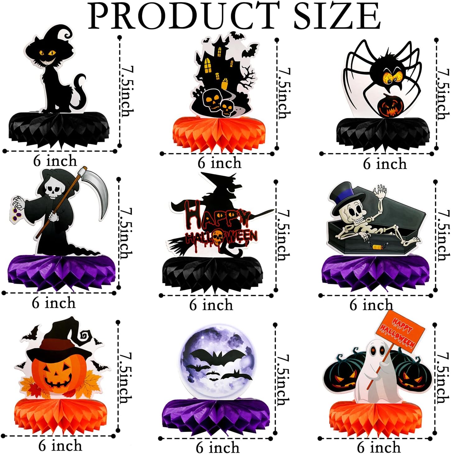 9 piezas de centros de mesa de panal de abeja de Halloween, centros de mesa de abejas para decoración de mesa de fiesta de Halloween, suministros de